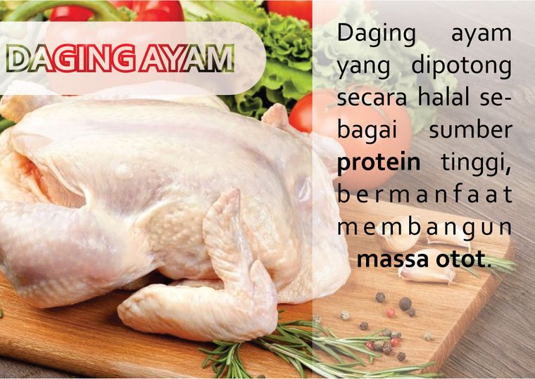 Daging ayam dipotong secara halal — sumber protein